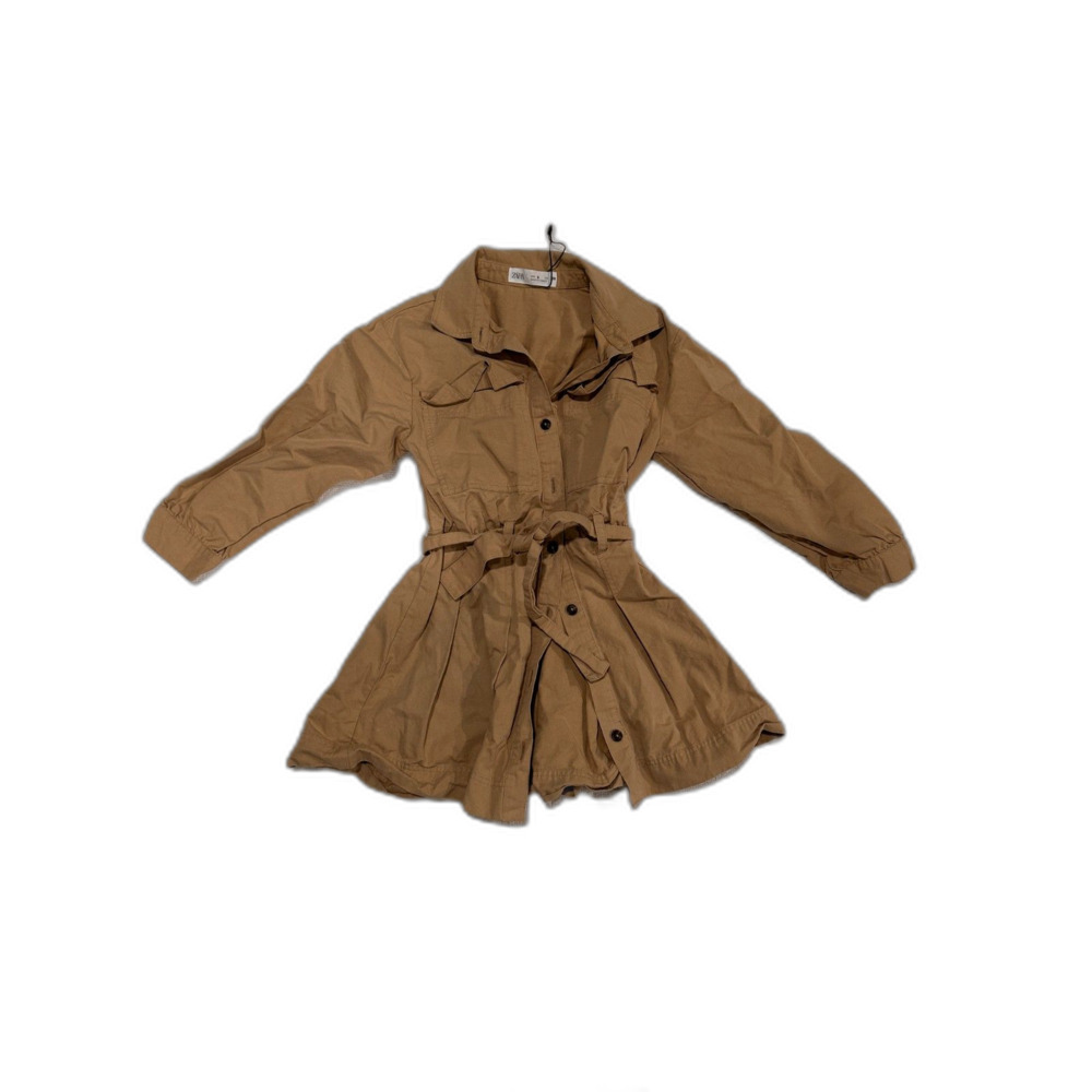 NWT Zara Girls Khaki Belted Shirt Dress Size 8 - Picture 1 of 3